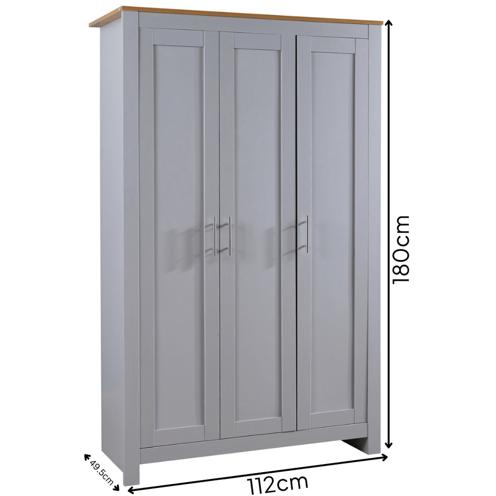 Home Source Camden 3 Door Grey Bedroom Wardrobe Image 8