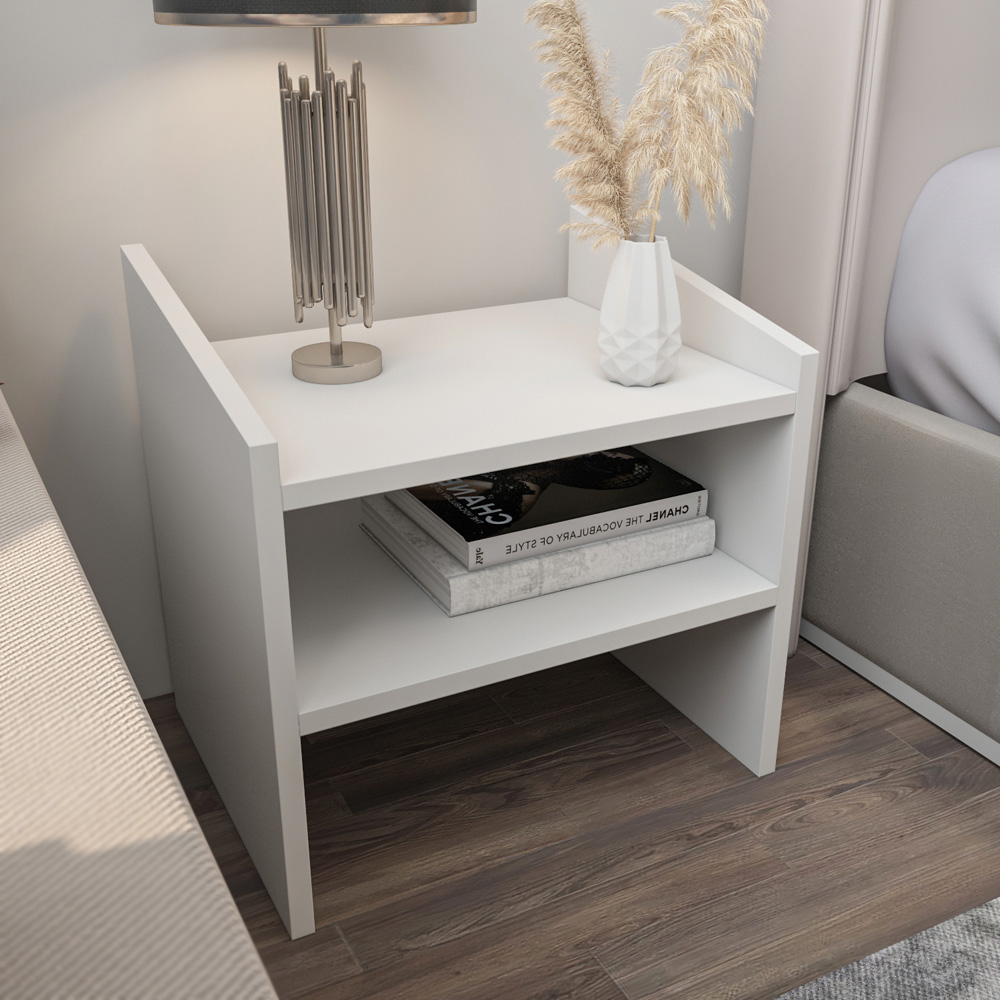 Decorotika Adin 2 Shelf White Bedside Table Image 5