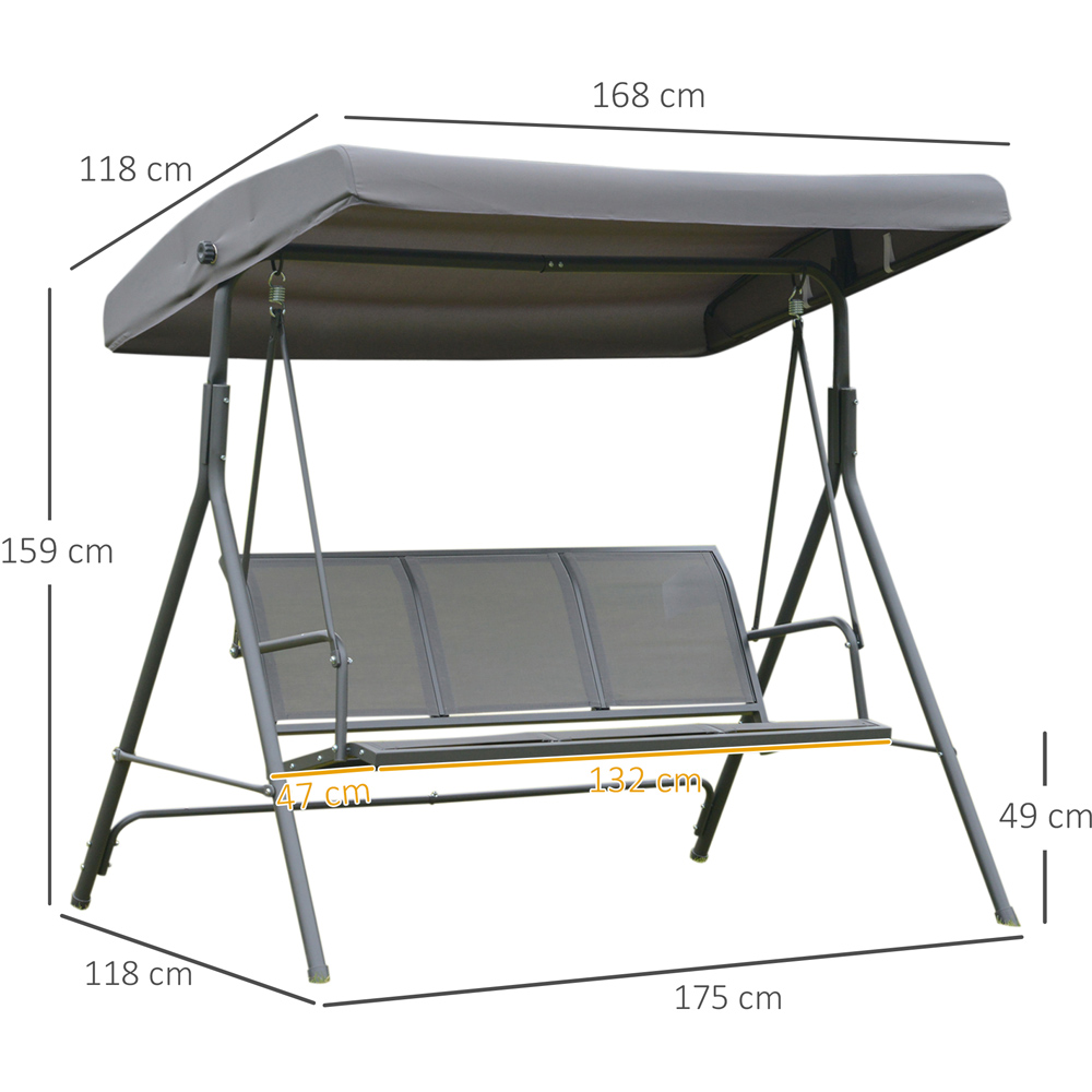 Outsunny 3 Seater Grey Garden Swing Chair with Canopy Image 8