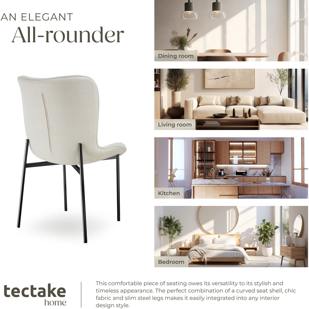 tectake Tessa Off White and Black Woven Fabric Padded Dining Chair Image 7