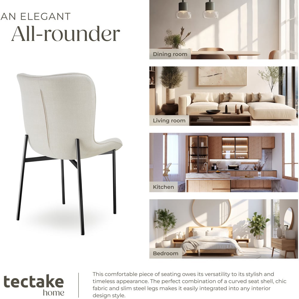 tectake Tessa Set of 6 Off White and Black Woven Fabric Padded Dining Chair Image 7