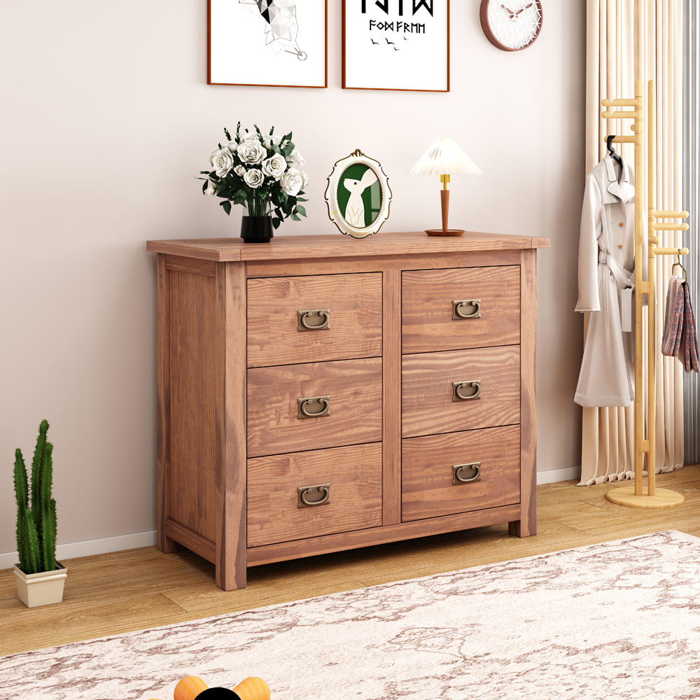 Cabinet Bits Padua 6 Drawer Brown Brass Drop Handle Chest of Drawers Image 8