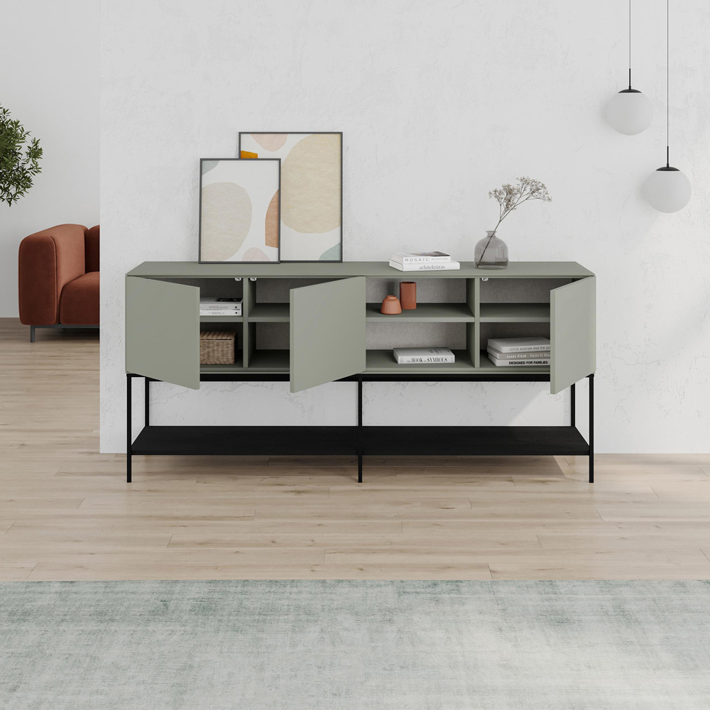Decortie Amira 3 Door 3 Shelf Ash Green Console Table Image 4