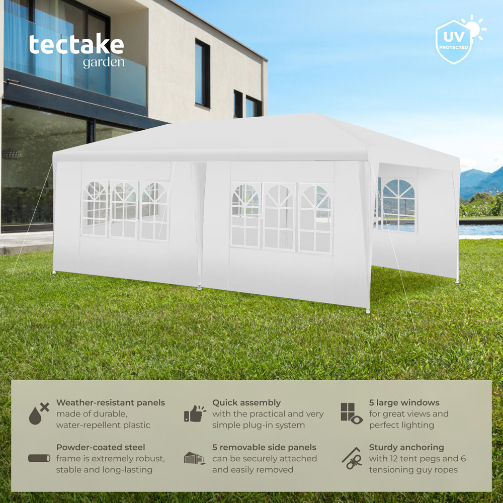 tectake Novara 6 x 3m White Gazebo with 5 Side Panels Image 6