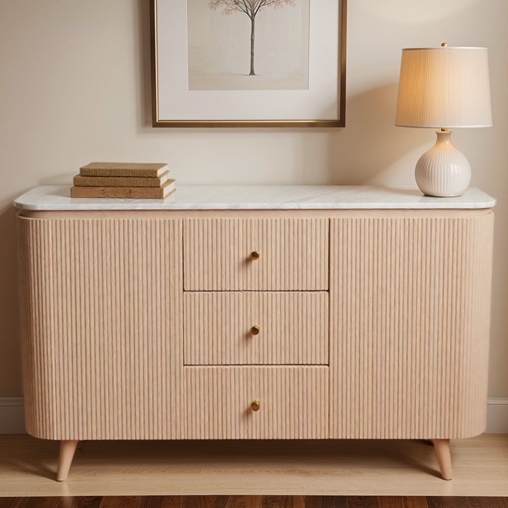 IH Design Bundi 2 Door 2 Drawer Natural Marble and Wood Extra Large Sideboard Image 1