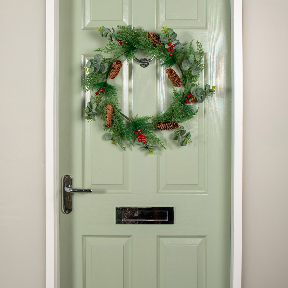 Samuel Alexander Eucalyptus Wreath with Red Berries and Pinecones 50cm Image 2