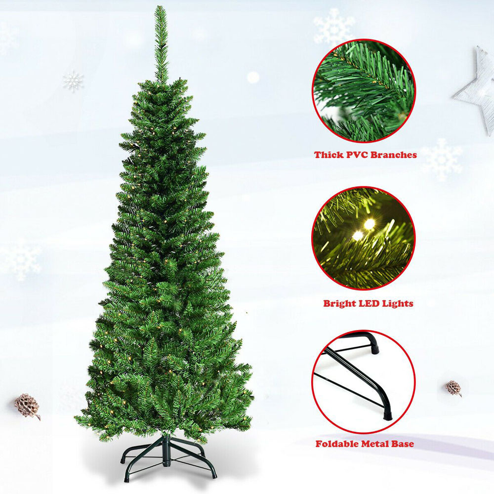 Costway Pre Lit Artificial Pencil Christmas Tree 6.5ft Image 7