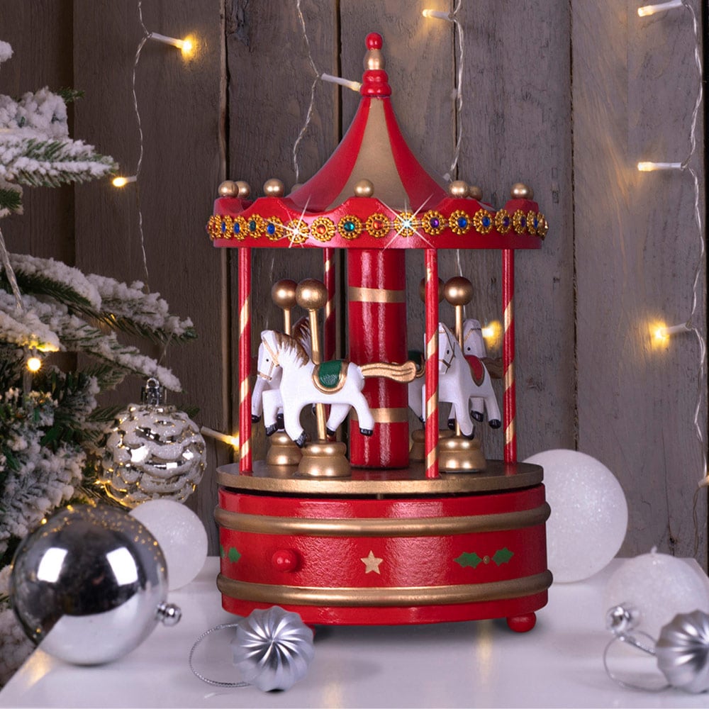 St Helens Multicolour Wooden Carousel Music Box Image 2