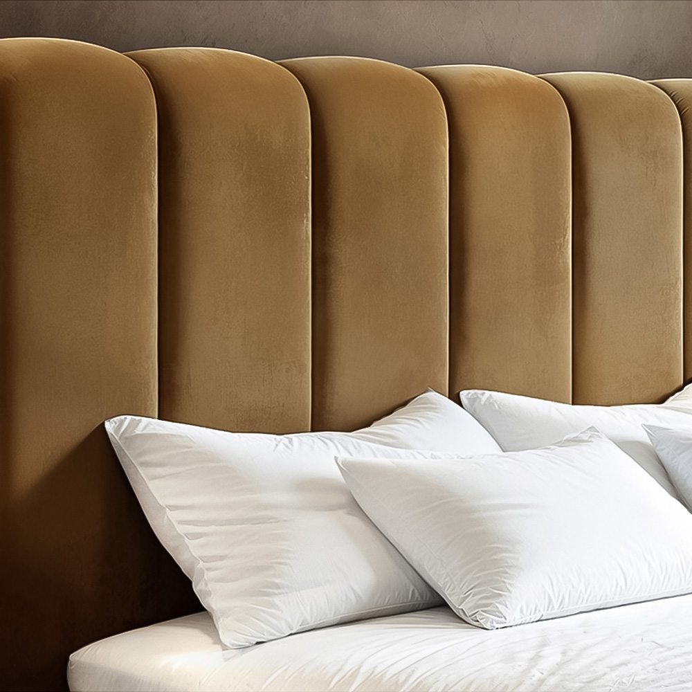 SOLACE+CO Emilie Double Mocha Velvet Ribbed Ottoman Bed Image 4