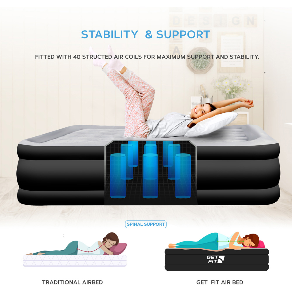 Get Fit Black and Grey King Size Inflatable Air Bed with Built-in Electric Pump Image 6