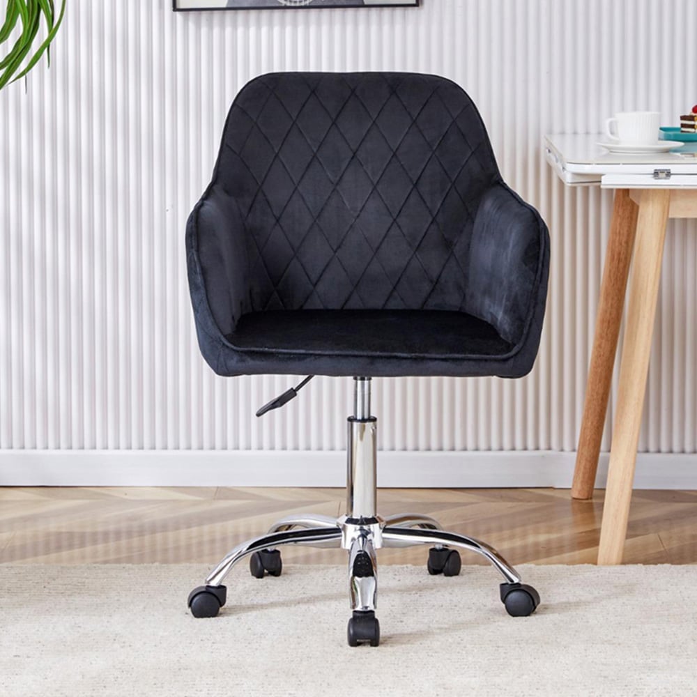 Portland Black Velvet Swivel Office Chair Image 3