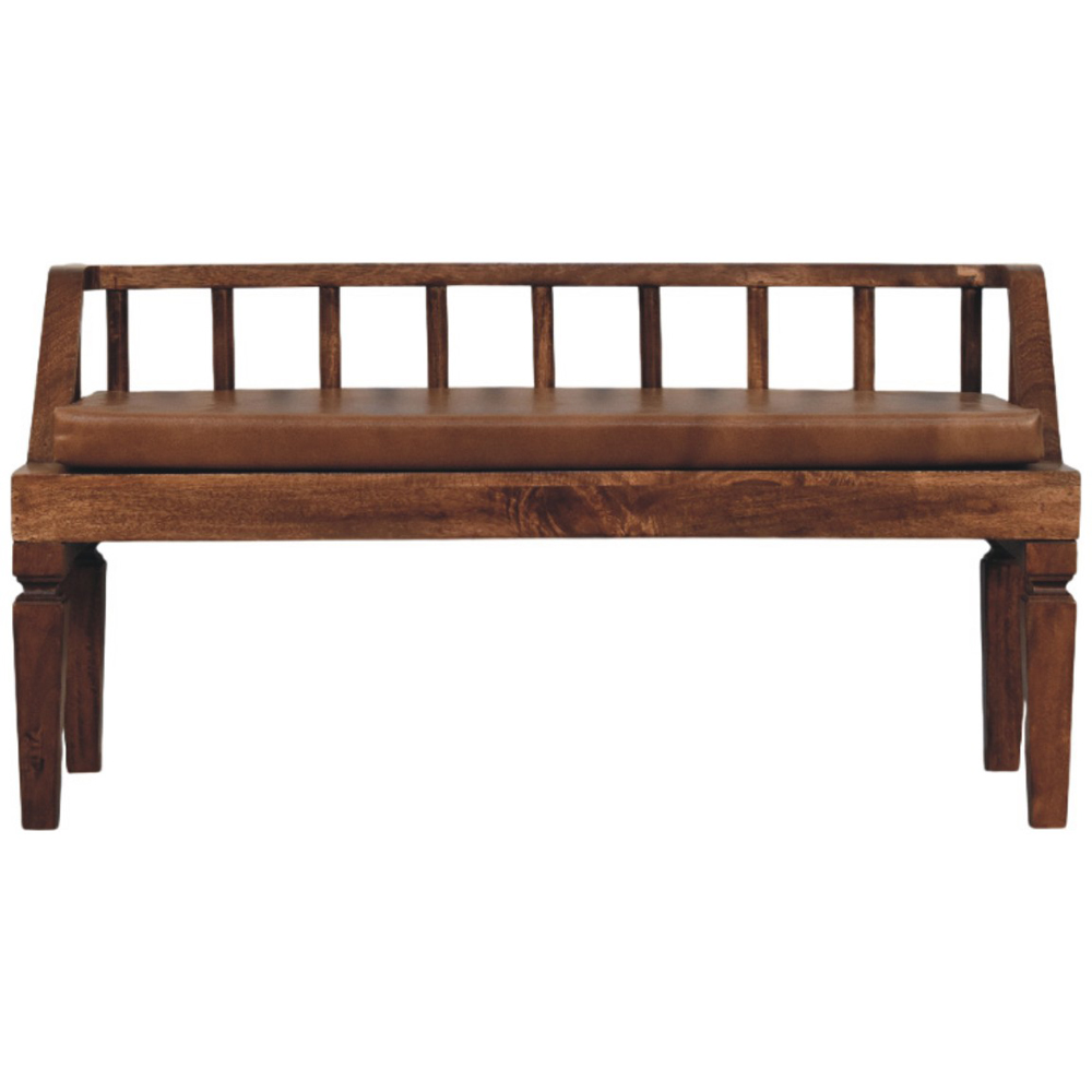 Artisan Furniture Bordeaux Roasted Almond 2 Seater Leather Upholstered Solid Wood Bench Image 3