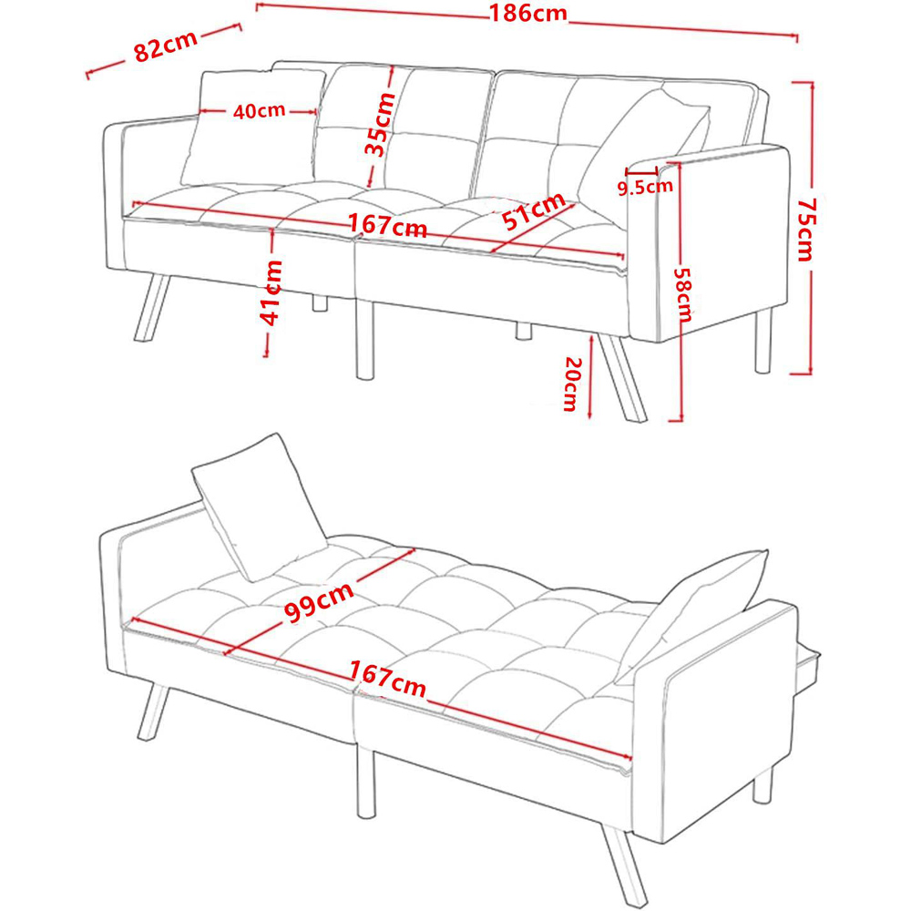 Portland 2 Seater Blue Velvet Sofa Bed with Pillows Image 9