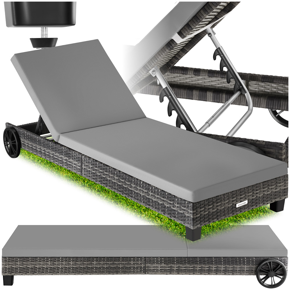 tectake Ancona Grey 5 Level Adjustable Aluminium Frame Sun Lounger Image 2