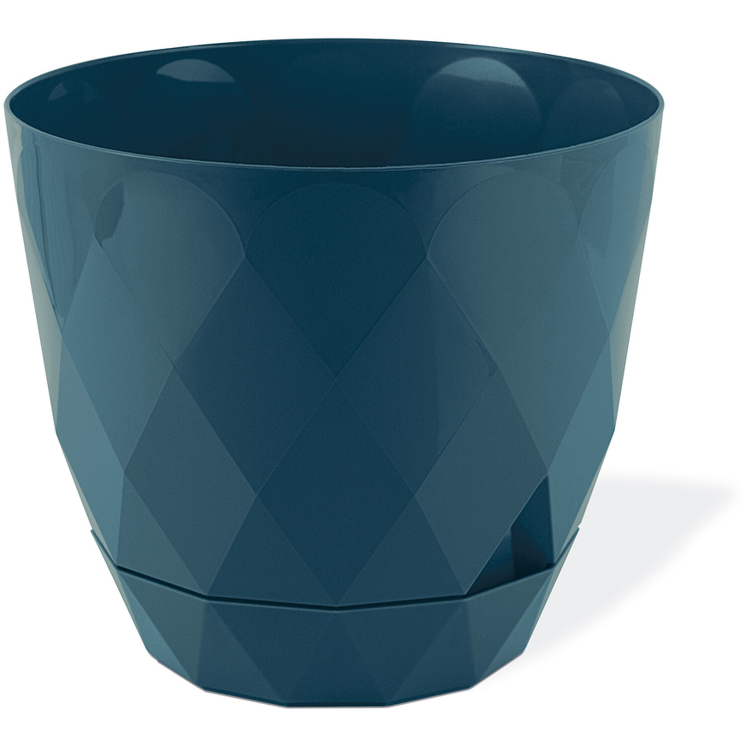 Diamond Textured Round Plant Pot with Removable Drip Tray Navy 22cm Image