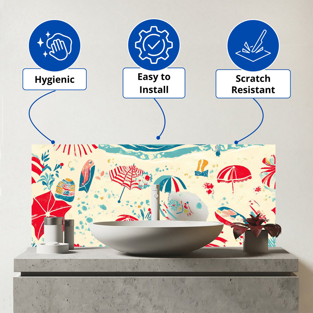 Warren Reed Designer a Day at the Beach Glass Bathroom Splashback 25 x 60cm Image 3