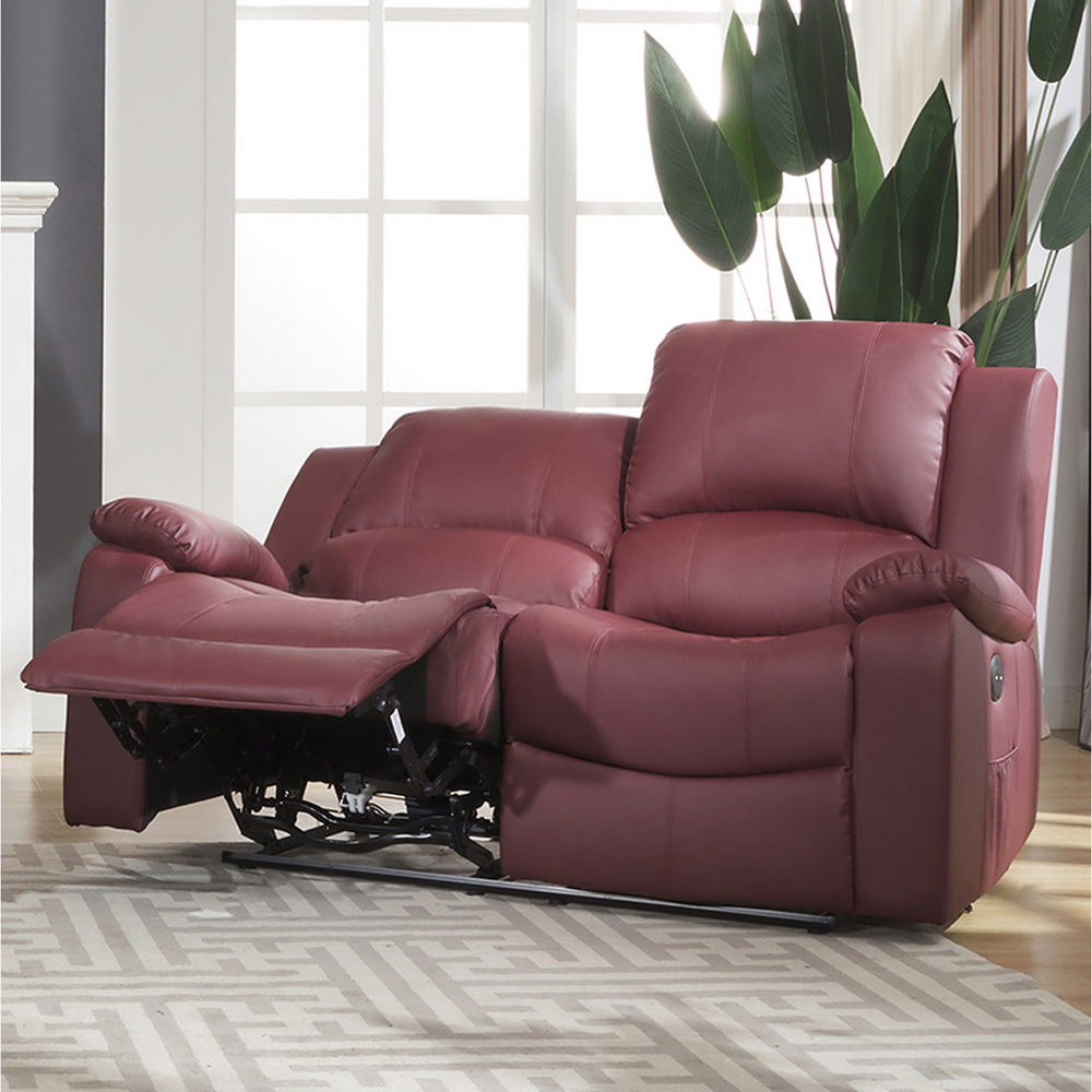 Glendale 2 Seater Burgundy Bonded Leather Electric Recliner Sofa Image 2