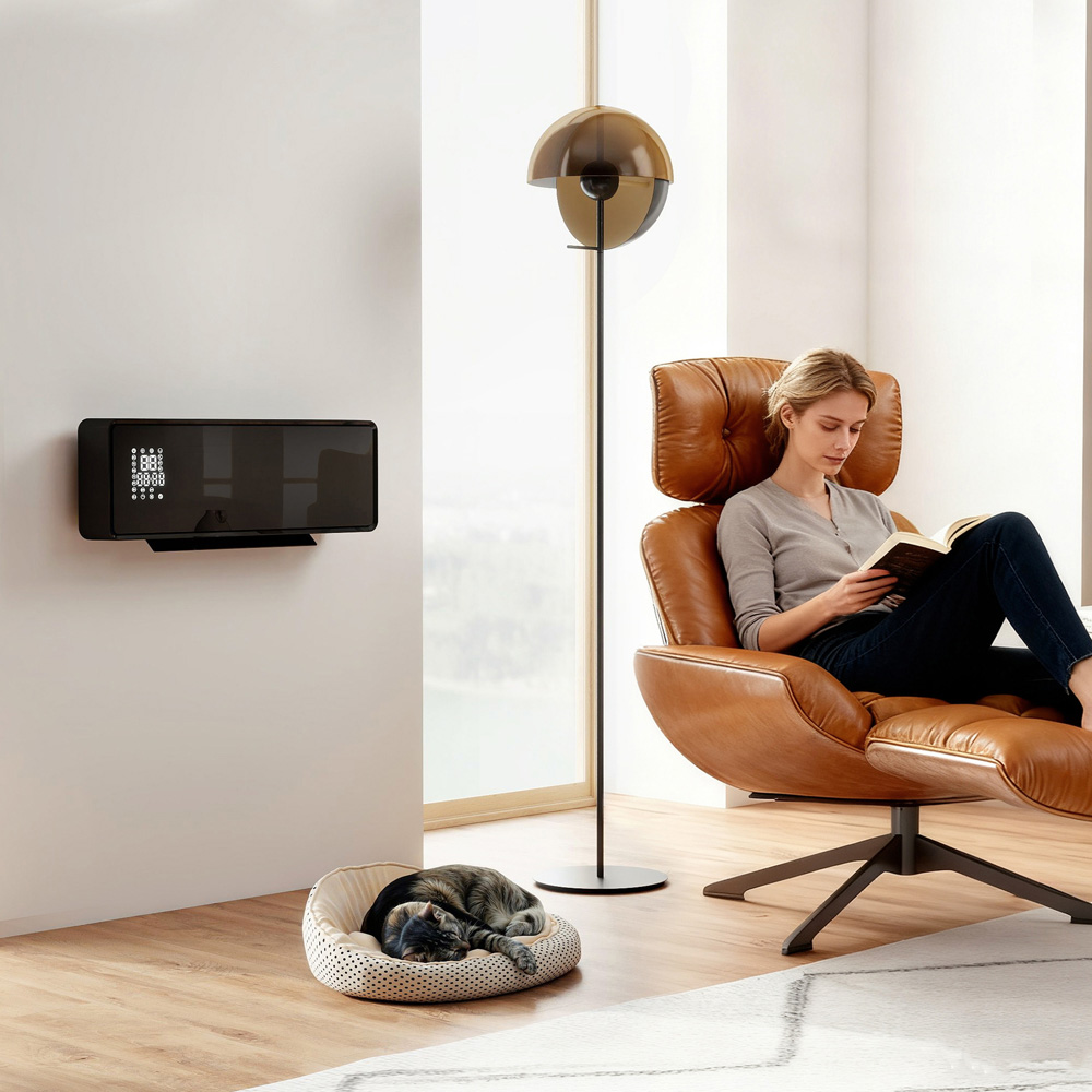 HOMCOM Black Ceramic Wall Mounted Electric Heater with Fan 2000W Image 2