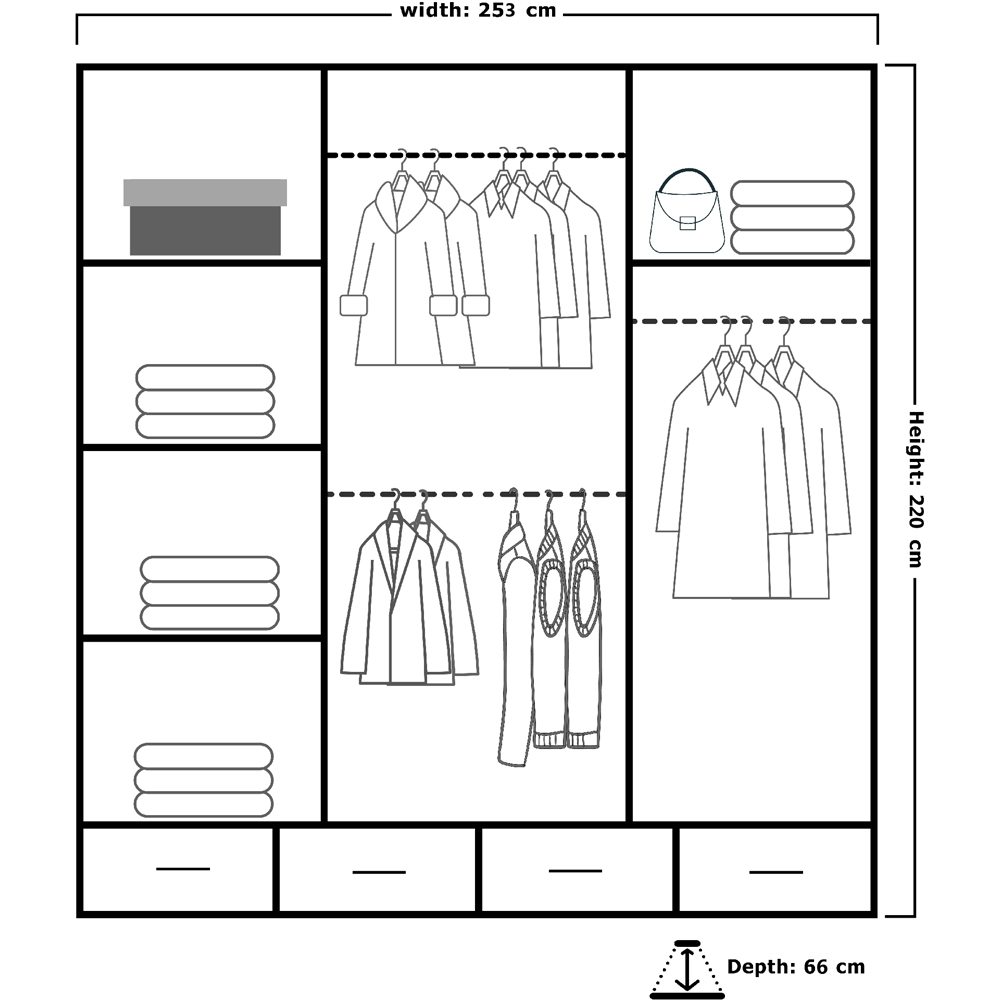 Sliding Wardrobes 4U 2 Sliding Door Grey Modern Wide High Gloss Mirrored Wardrobe 253cm Image 5
