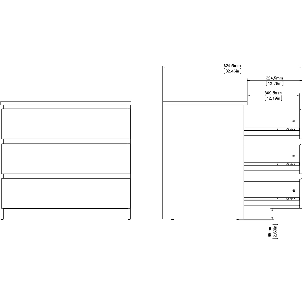 Florence 3 Drawer Matt Black Chest of Drawers Image 7