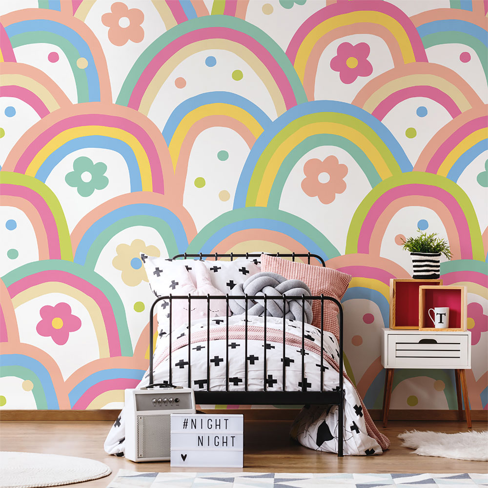 Origin Murals Rainbow Wobble Grey Wall Mural Image 1