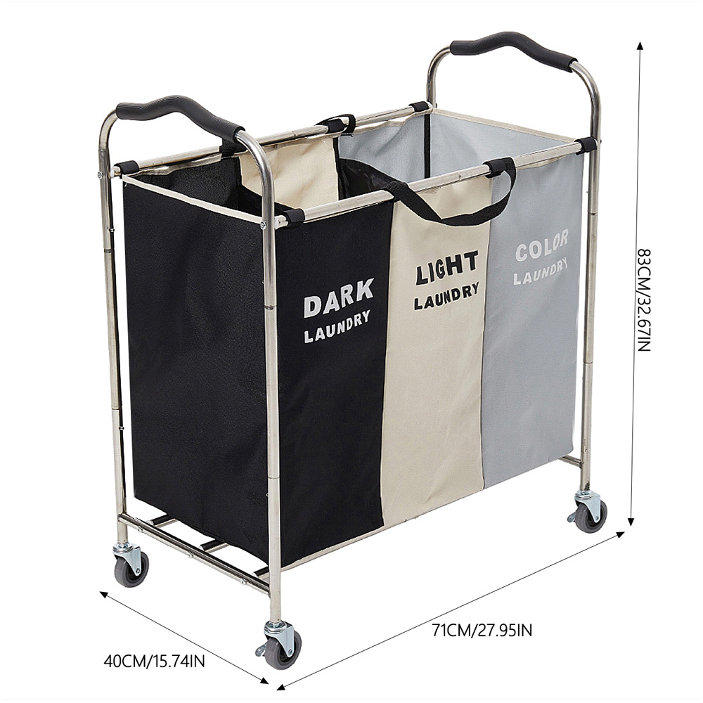 Living and Home 3-Section Laundry Basket with Wheels 240L Image 8