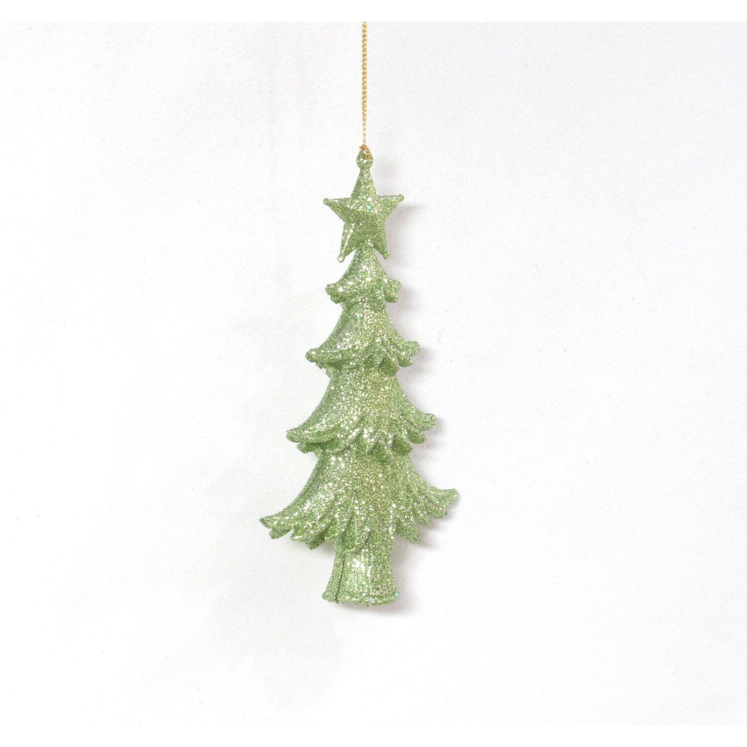 Hanging Fern Glitter Tree Hanging Decoration Green Image 3