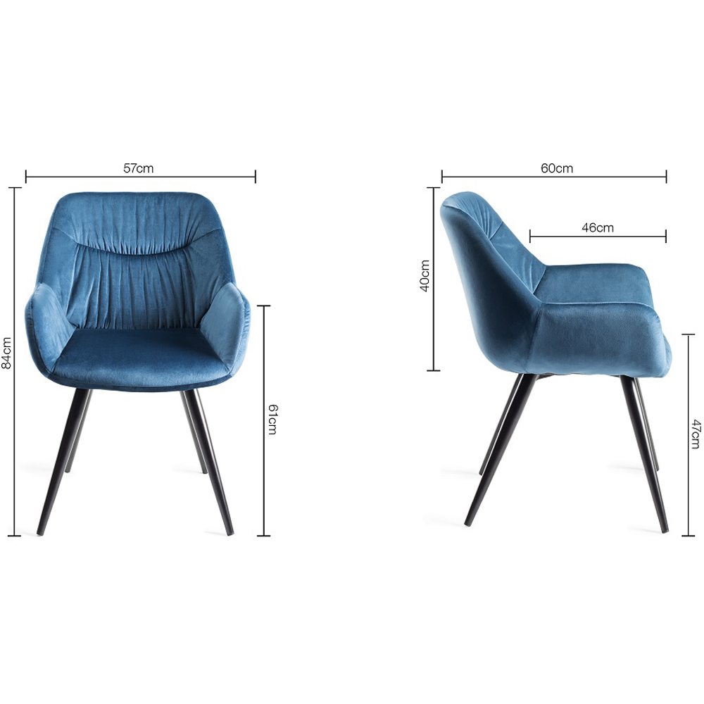 Bentley Designs Dali Set of 2 Petrol Blue Velvet Fabric Upholstered Chair Image 7