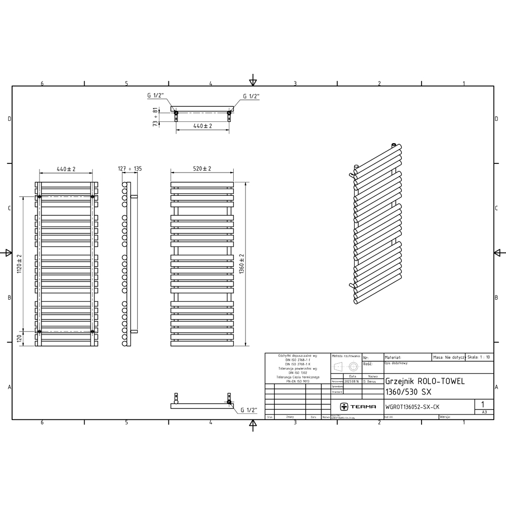 Terma Rolo Salt n Pepper Electric Towel Rail with VEO Element Controller 1360 x 520mm Image 7