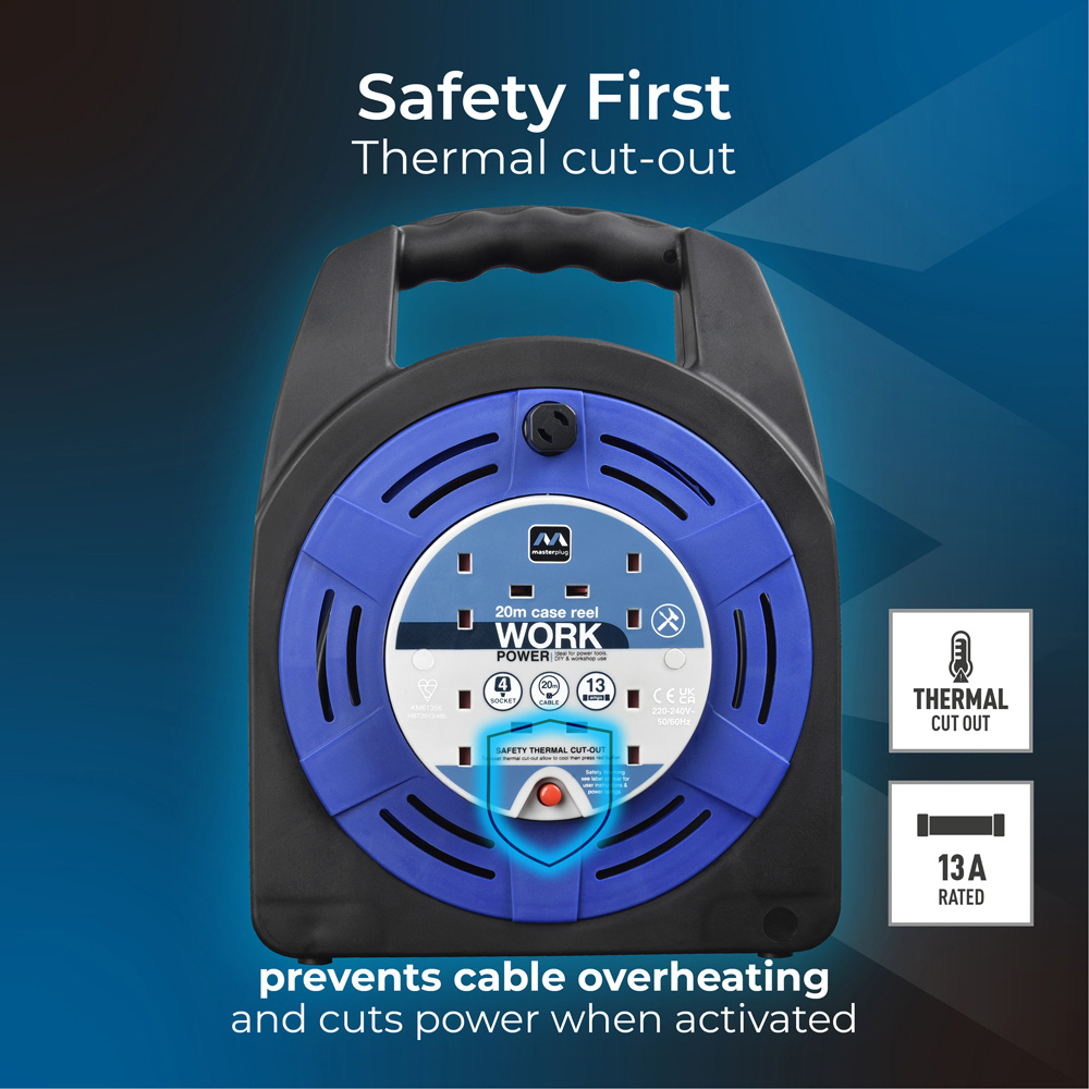 Masterplug Blue 13A 4 Socket Case Cable Reel 20m Image 5