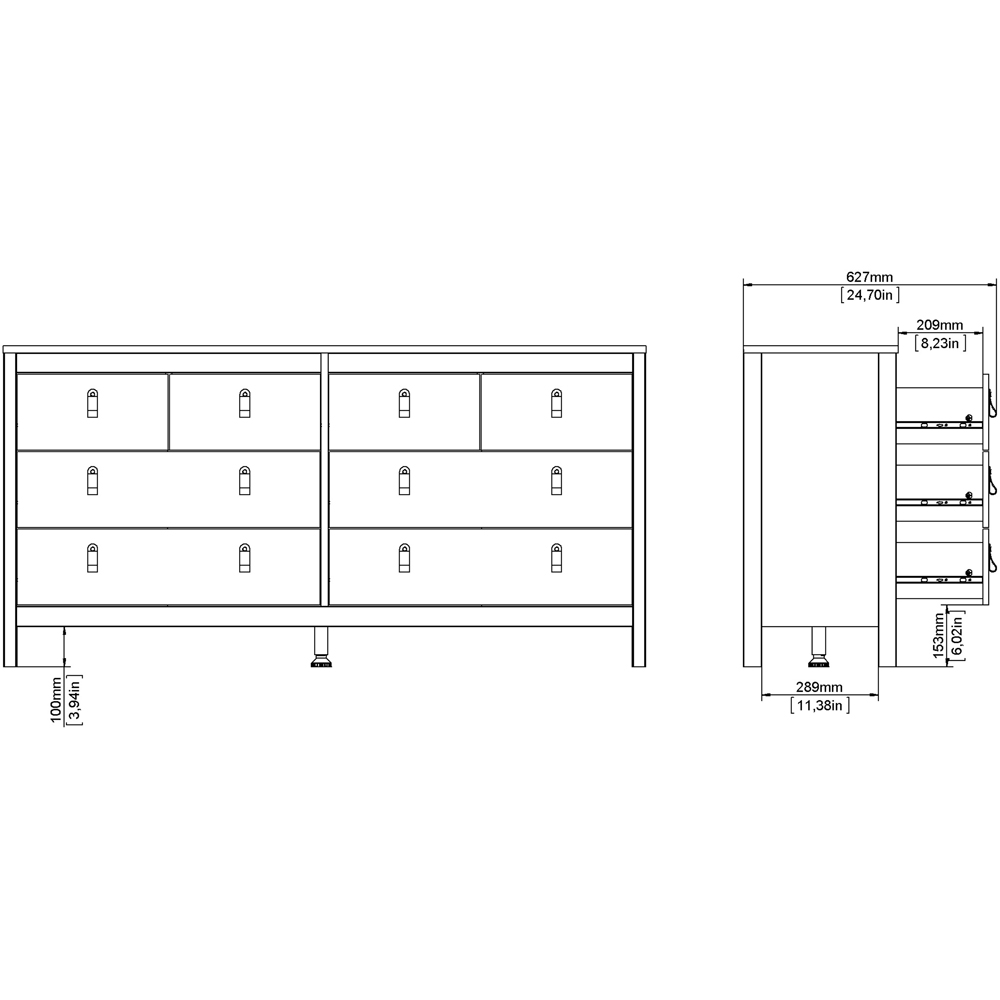 Florence Madrid 8 Drawer Matt Black Double Dresser Image 7