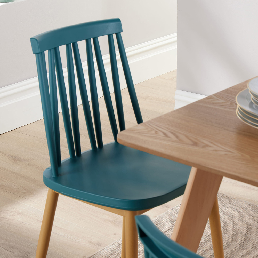 Home Source 4 Seater Veneer Top Geometric Pattern Dining Set Teal Image 4