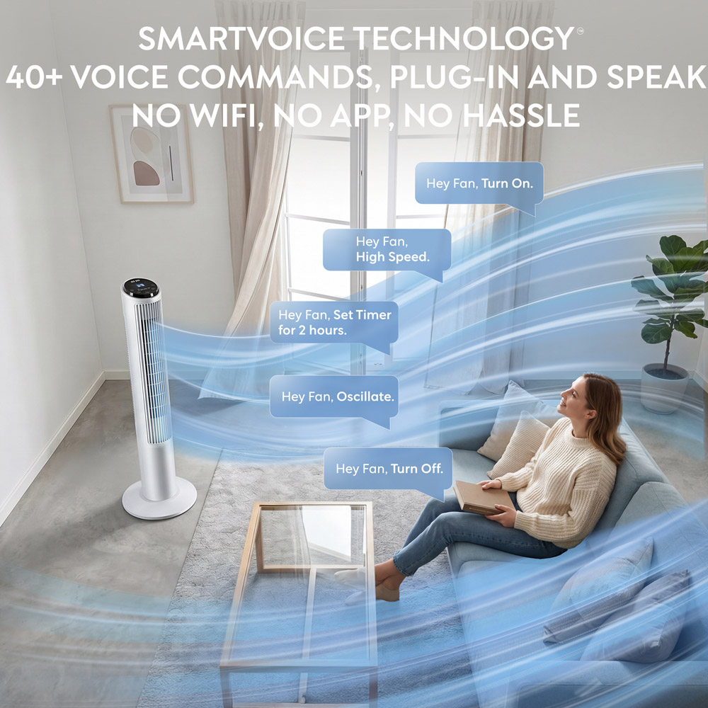 Air Pro White SmartVoice Control Oscillating Bladeless Mono Tower Fan with Remote 40 inch Image 3