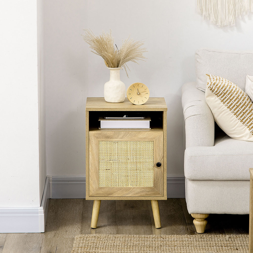 Portland Single Door Single Shelf Natural Rattan Bedside Table Image 5