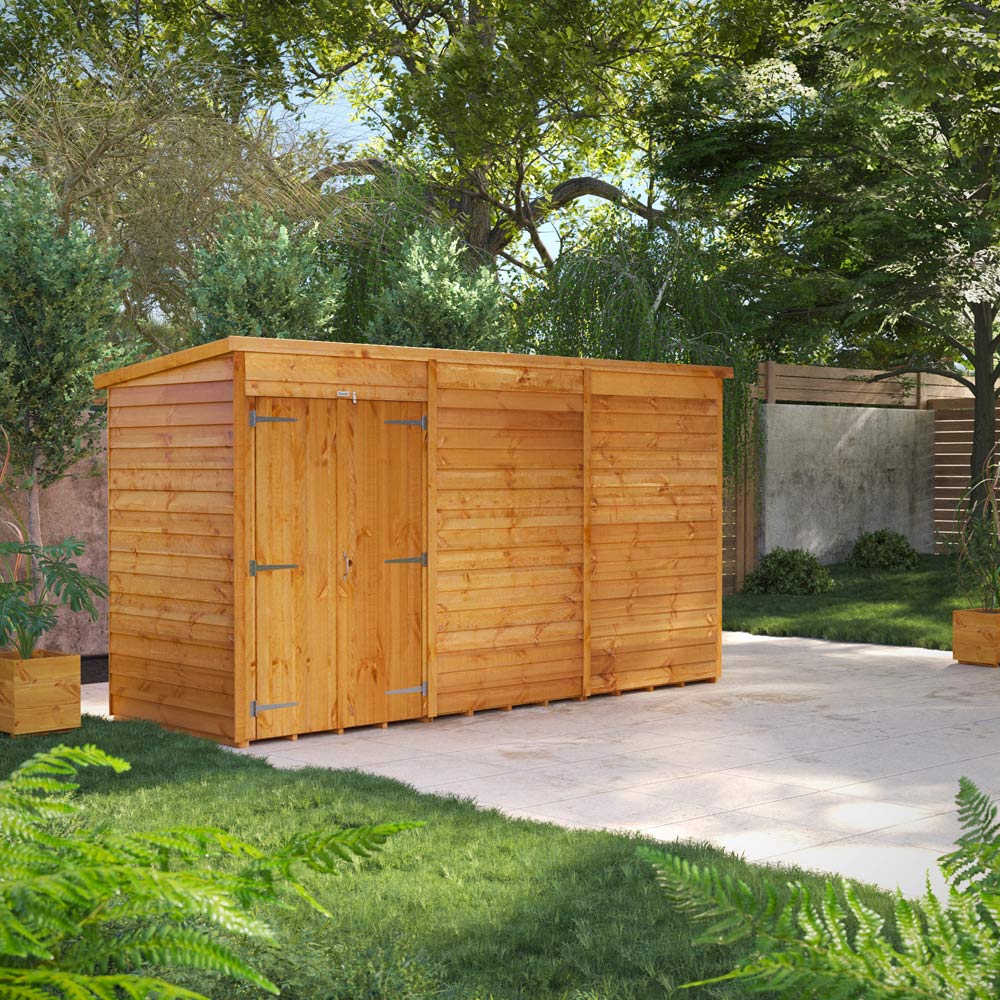 Power 12 x 4ft Overlap Pent Double Door Garden Shed Image 2