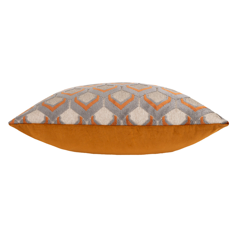 Paoletti Ledbury Ginger and Grey Velvet Jacquard Cushion Image 3