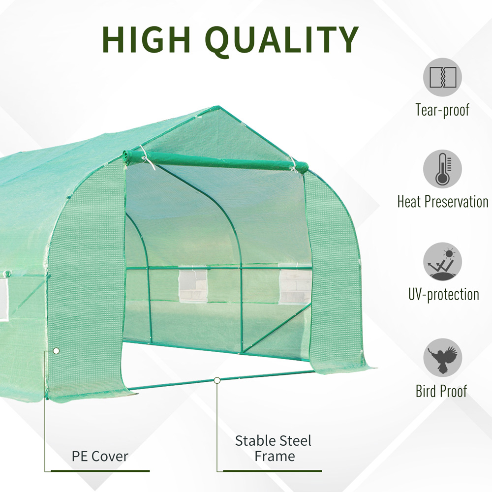 Outsunny Green Steel 10 x 20ft Walk In Polytunnel Greenhouse Image 4