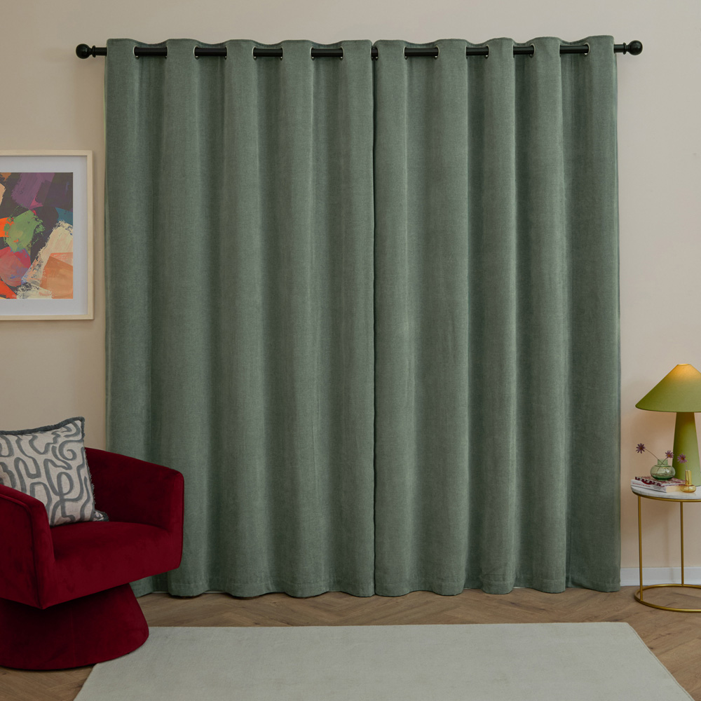 Furn Green Soft Chenille Blackout Eyelet Curtains 229 x 137cm Image 2
