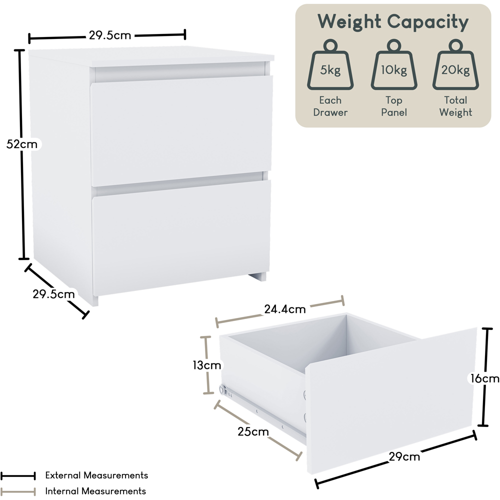 VIDA DESIGNS Denver 2 Drawer White Bedside Cabinet Set of 2 Image 8
