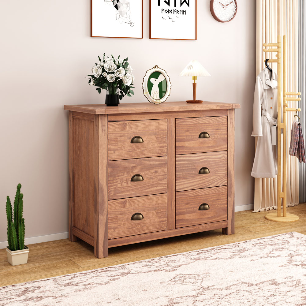 Cabinet Bits Padua 6 Drawer Brown Brass Cup Handle Chest of Drawers Image 8