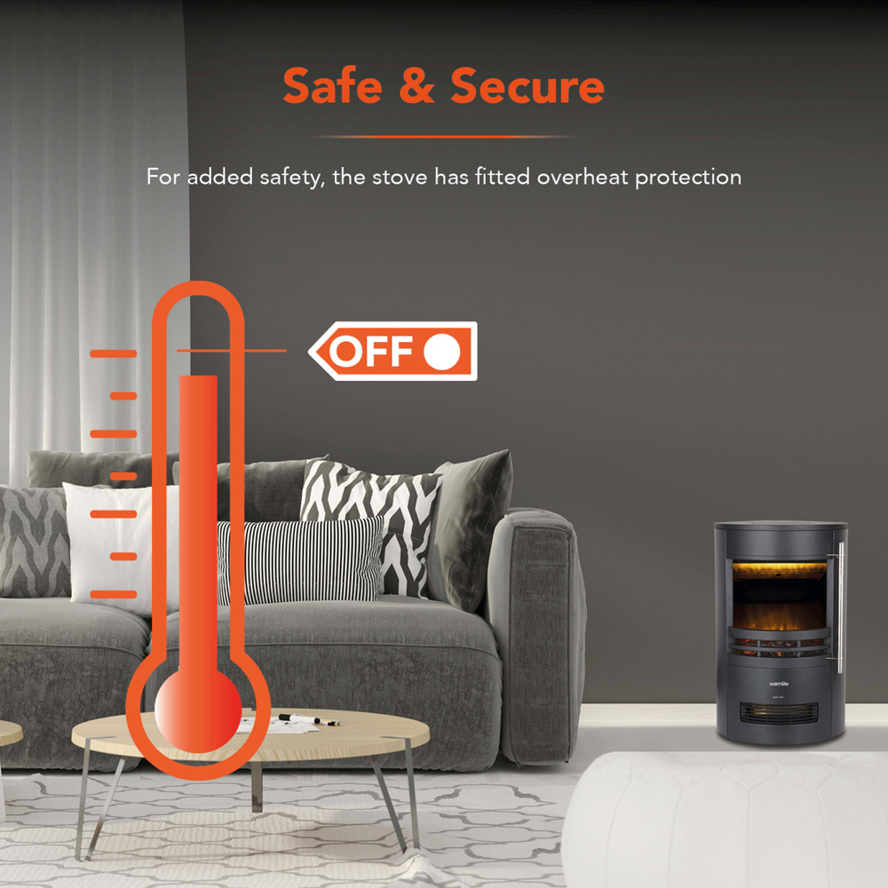 Warmlite Elmswell Black Cast Effect Round Stove Fire with LED Flame Effect 2000W 17 inch Image 7