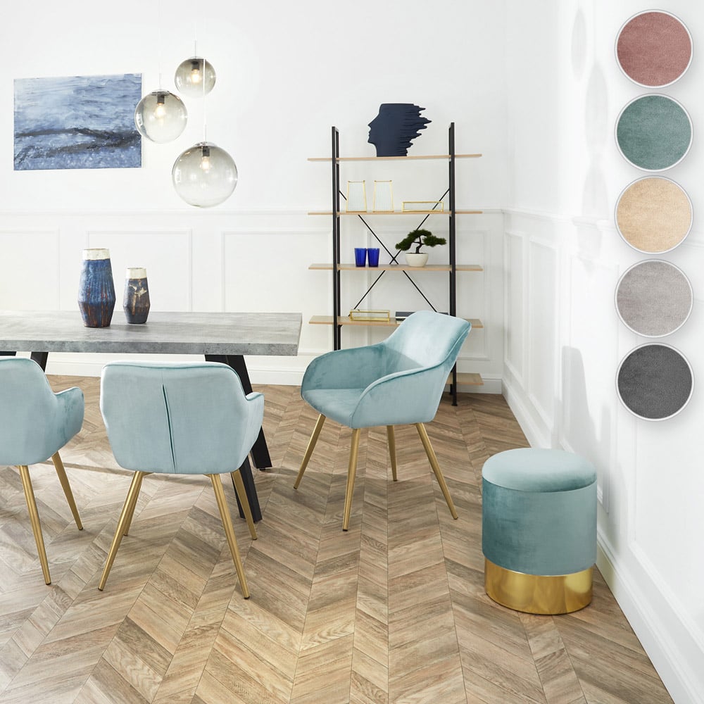 tectake Sarina Turquoise Velvet Look Padded Round Stool with Storage Image 8