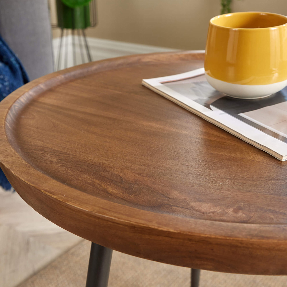 Home Source Manhattan Rustic Solid Mango Wood Round Small Coffee Table Image 4