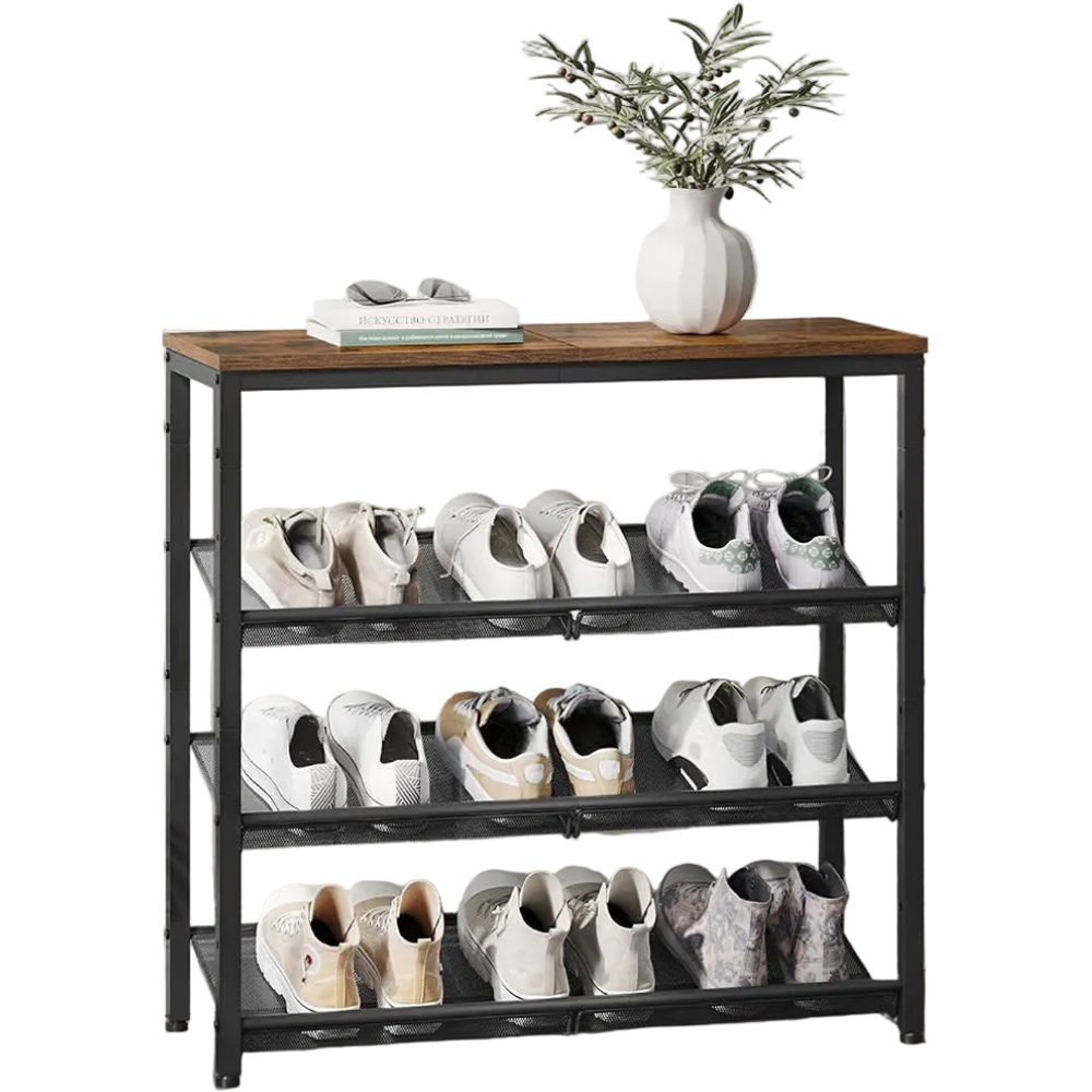 Modcraft 3 Shelf Metal Shoe Rack with Adjustable Mesh Shelves Image 3