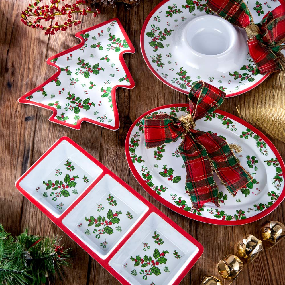 4pc Melamine Holly Serving Set Image 3