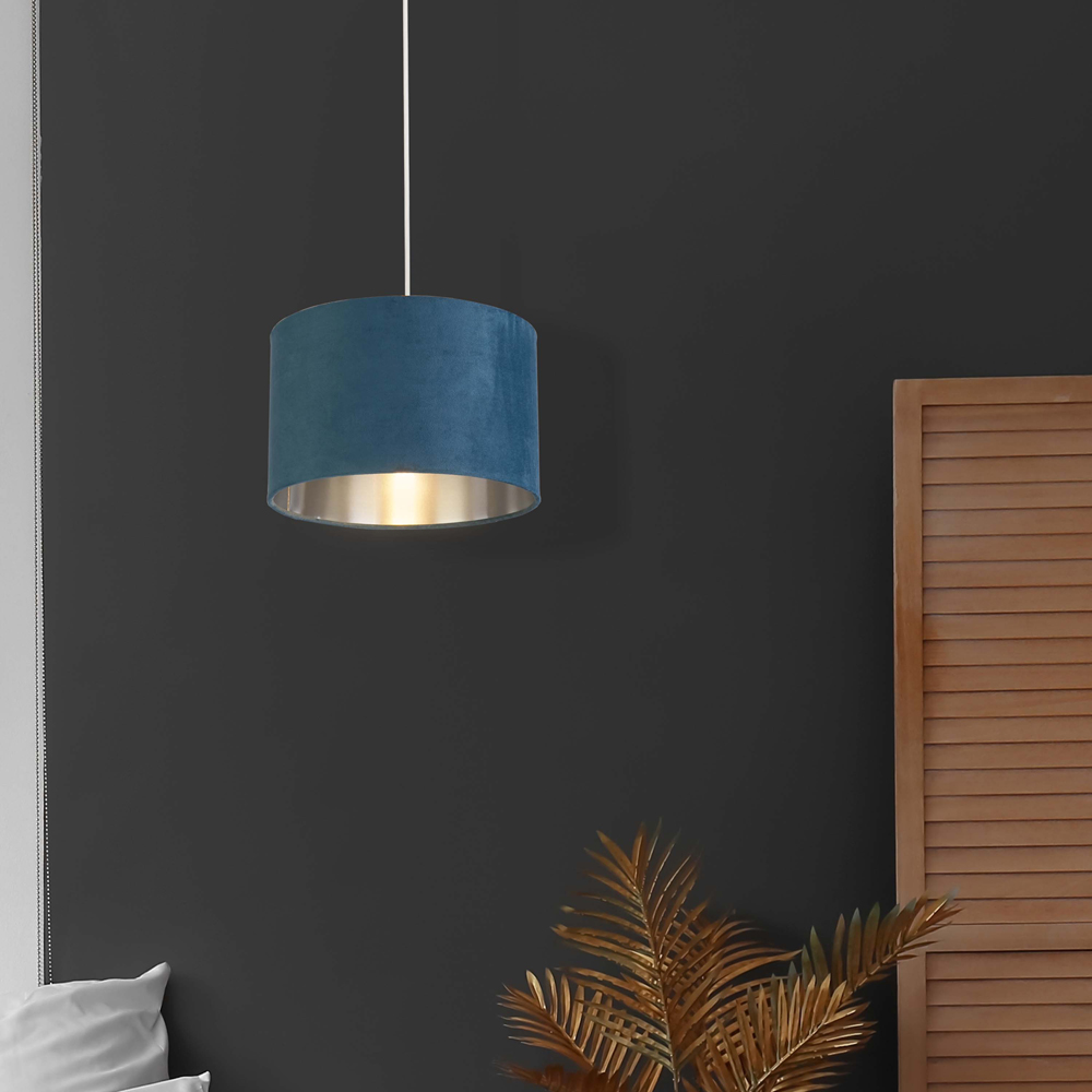 Lighting Collection Teal Silver Inner Velvet Drum Shade Image 2