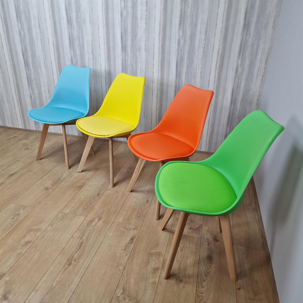 Portland 4 Seater Plastic and Leather Dining Set Oak Effect and Colourful Image 2
