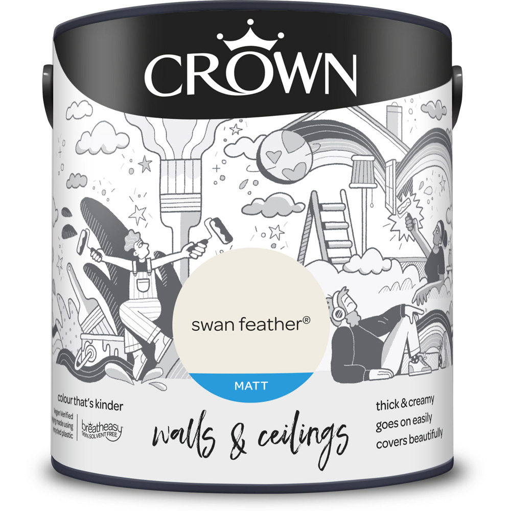 Crown Walls and Ceilings Swan Feather Matt Emulsion Paint 2.5L Image 2