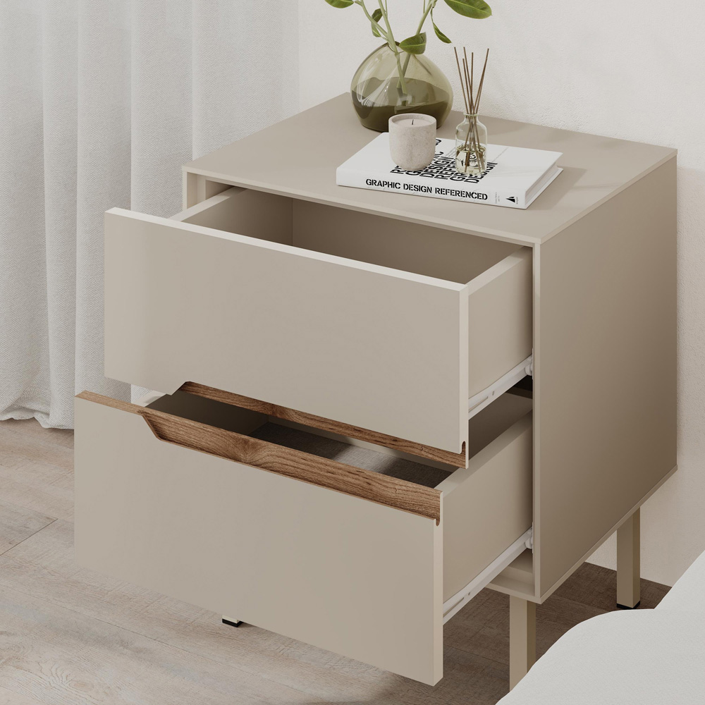Decortie Arch 2 Drawer Sandstone Bedside Table Image 4