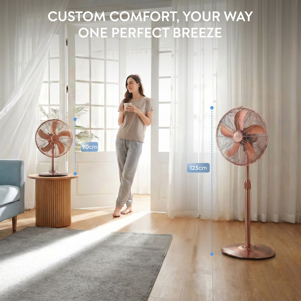 Air Pro Copper Brushed Height Adjustable Oscillating Standing Pedestal Fan 16 inch Image 8